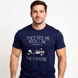 Port & Company Funny Golf Cart They See Me Rollin Meme Tee Sz M